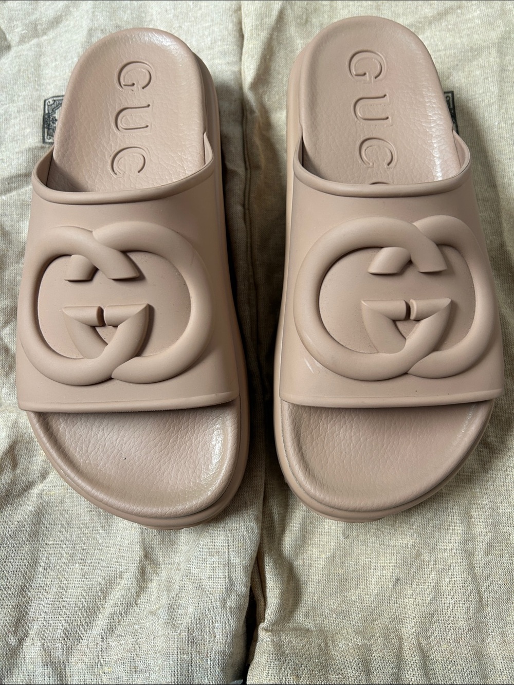 Gucci Tan Rubber Platform Slide Sandals - Picture 6 of 8